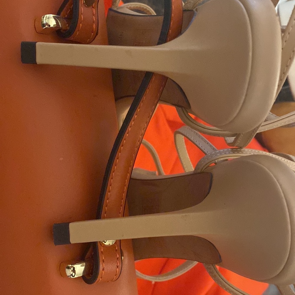 River Island Leather Square Toe Strappy Nude Heel Sandals size 39 - Picture 7 of 9